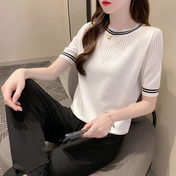 black and white ice silk knitwear women's short-sleeved t-shirt women's summer 2020 new loose korean style slimming t-shirt fkfcl, White;black
black and white ice silk knitwear women's short-sleeved t-shirt women's summer 2020 new loose korean style slimming t-shirt fkfcl, White;black