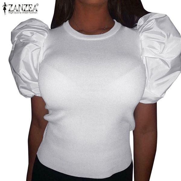 fashion puff sleeve women's summer blouse 2020 zanzea casual patchwork blusas female o neck solid shirts plus size tunic, White
fashion puff sleeve women's summer blouse 2020 zanzea casual patchwork blusas female o neck solid shirts plus size tunic, White