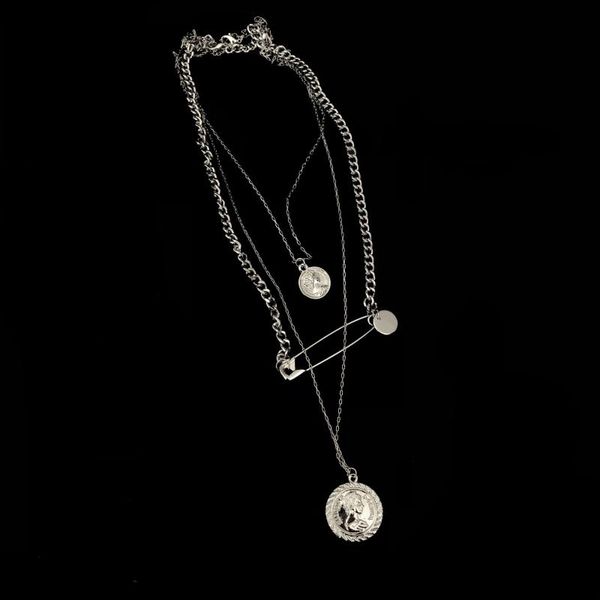 pendant necklaces fashion muit-layer portrait brooch combination thick thin chain necklace personality punk style lover's jewelry, Silver
pendant necklaces fashion muit-layer portrait brooch combination thick thin chain necklace personality punk style lover's jewelry, Silver