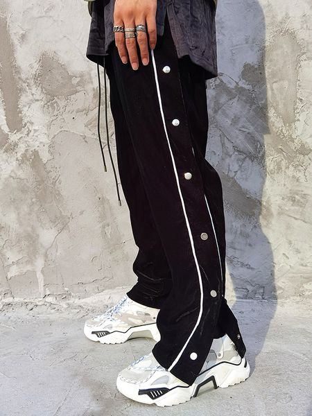 dark icon velvet side button men's pants color block straight pants men high street trousers, Black
dark icon velvet side button men's pants color block straight pants men high street trousers, Black