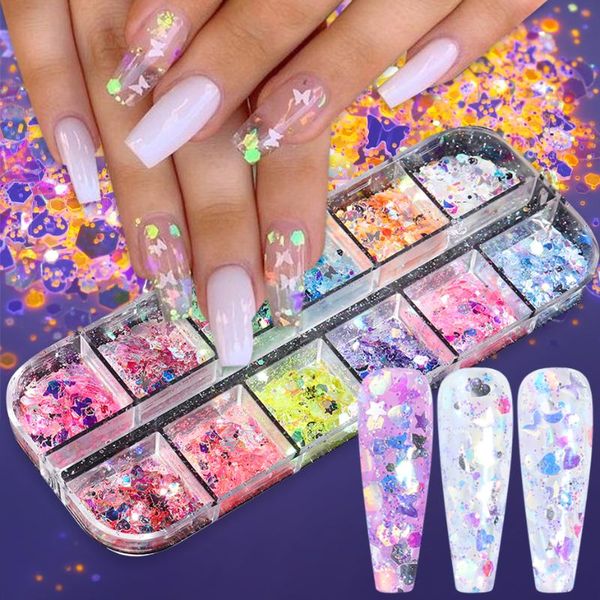 12 grids fluorescent nail sequin paillettes sparkly butterfly holographic glitter 3d flakes for acrylic nails art decor jinh/th, Silver;gold
12 grids fluorescent nail sequin paillettes sparkly butterfly holographic glitter 3d flakes for acrylic nails art decor jinh/th, Silver;gold