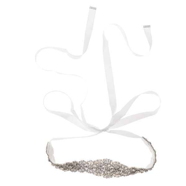 wedding bridal belt with rhinestone applique satin ribbon ribbon tied waistband, White
wedding bridal belt with rhinestone applique satin ribbon ribbon tied waistband, White