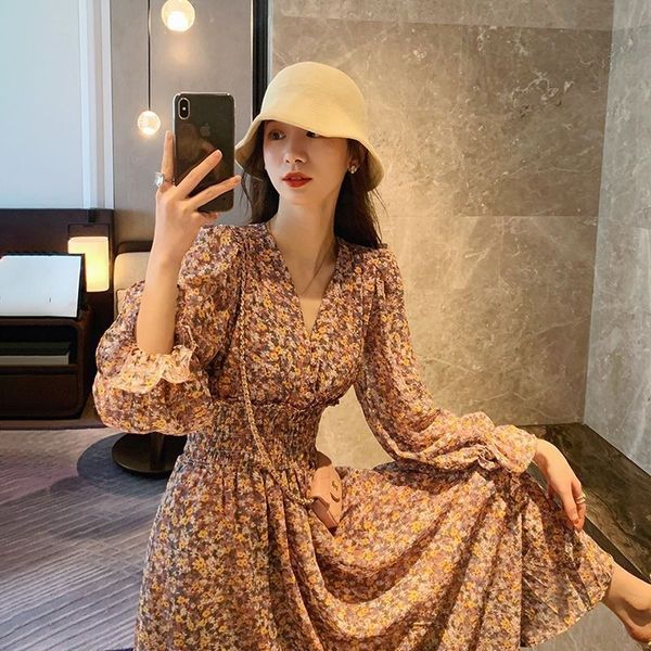 small daisy long-sleeved chiffon floral spring and autumn 2020 new women's dress korean style waist slimming dress and ankle dkcyt, Black;gray
small daisy long-sleeved chiffon floral spring and autumn 2020 new women's dress korean style waist slimming dress and ankle dkcyt, Black;gray
