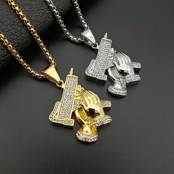 hip hop rhinestones paved bling iced out stainless steel praying hand gun pendant necklaces for men jewelry drop shipping, Silver
hip hop rhinestones paved bling iced out stainless steel praying hand gun pendant necklaces for men jewelry drop shipping, Silver