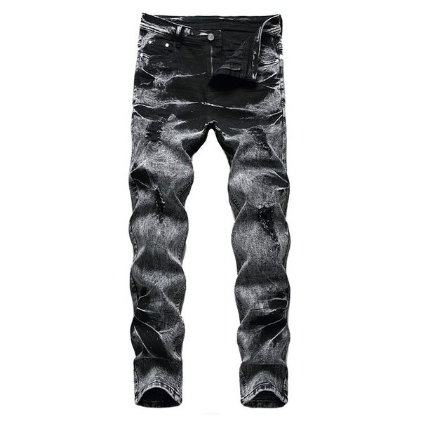 men's tie and dyed gray black denim jeans plus size snow washed holes ripped slim straight pants, Blue
men's tie and dyed gray black denim jeans plus size snow washed holes ripped slim straight pants, Blue