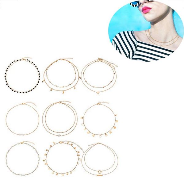 necklace women chain collares 9 pcs gold layering chain choker necklace layered pendant statement d90807, Golden;silver
necklace women chain collares 9 pcs gold layering chain choker necklace layered pendant statement d90807, Golden;silver
