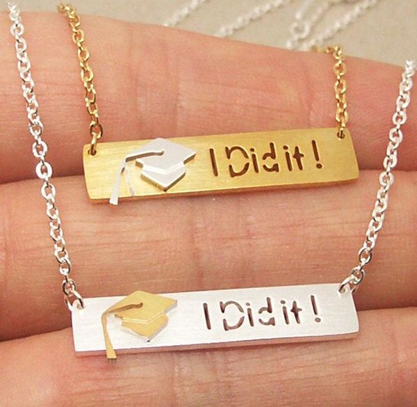 graduation hat with i did it statement necklace women men jewelry stainless steel long bar pendant necklace friends gifts, Silver 
graduation hat with i did it statement necklace women men jewelry stainless steel long bar pendant necklace friends gifts, Silver