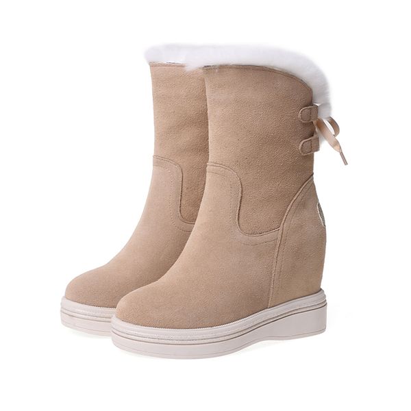 bottes femme new winter shoes women's keep warm boots cow suede cross-tied bowtie increased high heels mid-calf boots mujer, Black
bottes femme new winter shoes women's keep warm boots cow suede cross-tied bowtie increased high heels mid-calf boots mujer, Black