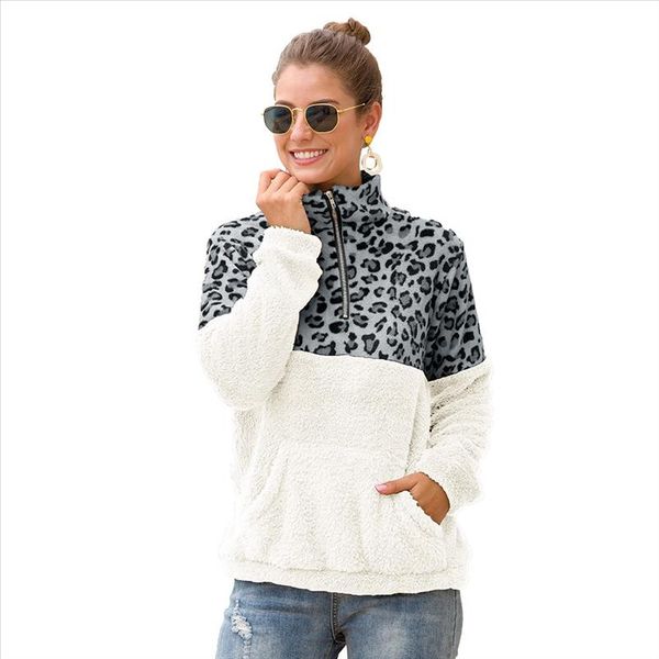 women fleece sweatshirt winter casual faux fur leopard patchwork fluffly female hoodies warm turtleneck zipper thick sherpa, Black
women fleece sweatshirt winter casual faux fur leopard patchwork fluffly female hoodies warm turtleneck zipper thick sherpa, Black