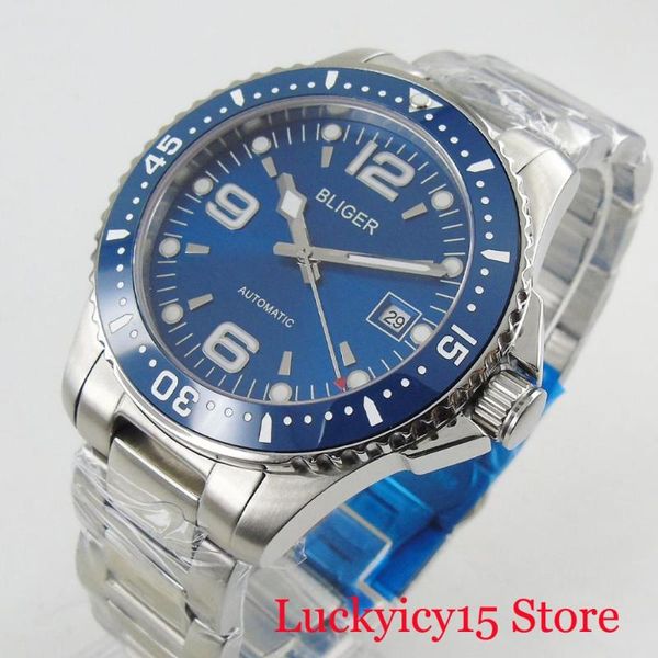 bliger mechanical men watch blue dial miyota movement date window steel band rotating bezel, Slivery;brown
bliger mechanical men watch blue dial miyota movement date window steel band rotating bezel, Slivery;brown