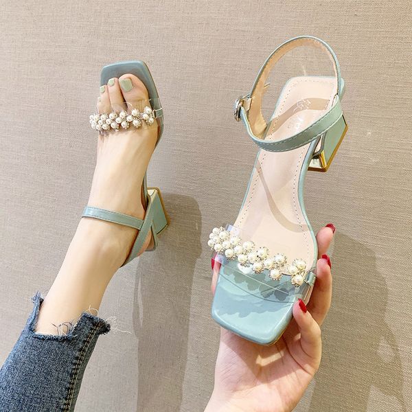 pearl rivets open toe transparent sandals women chunky med high heels gladiator sandalias round buckle square toe office shoes, Black
pearl rivets open toe transparent sandals women chunky med high heels gladiator sandalias round buckle square toe office shoes, Black