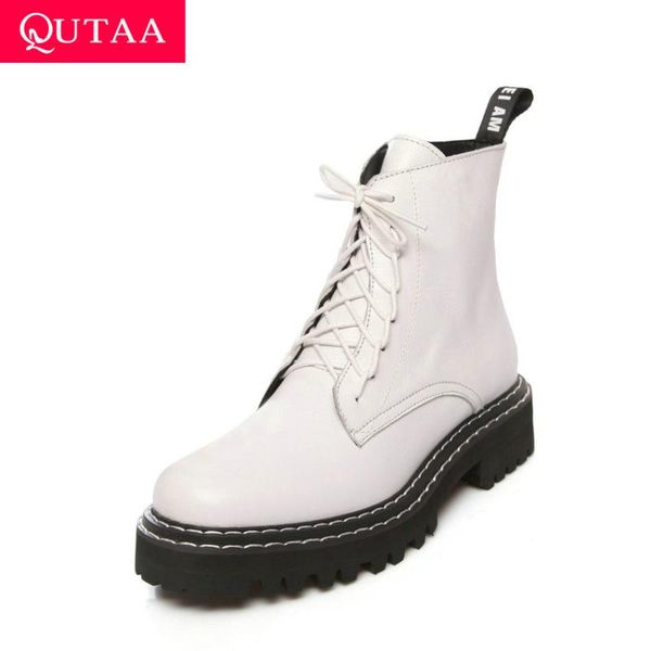 qutaa 2021 round toe sewing ankle boots autumn winter square heel short boots cow leather lace up zipper women shoes size 34-43, Black
qutaa 2021 round toe sewing ankle boots autumn winter square heel short boots cow leather lace up zipper women shoes size 34-43, Black