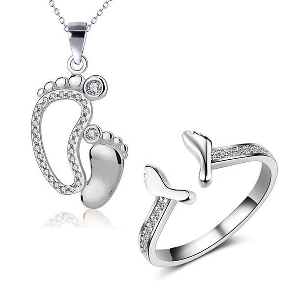 zirconia jewelry set lovely feet pendant necklaces feet opended resiable rings fashion party mother's day gifts for women, Silver
zirconia jewelry set lovely feet pendant necklaces feet opended resiable rings fashion party mother's day gifts for women, Silver