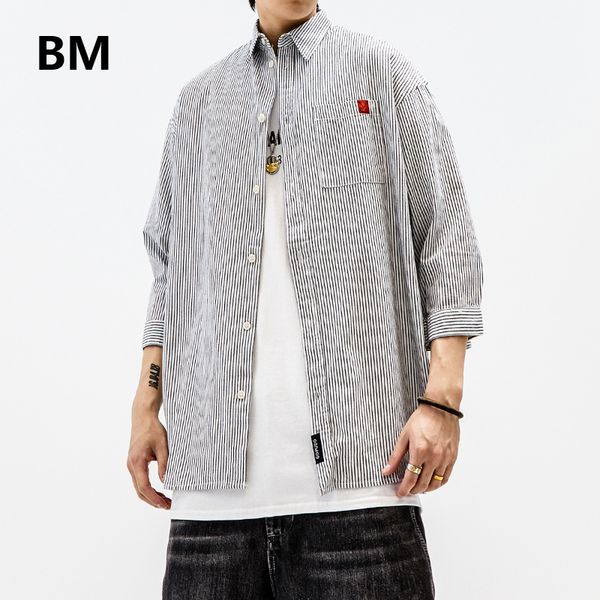 men's casual shirts 2021 summer striped japanese streetwear fashion short sleeve men clothing harajuku loose three-quarter shirt male, White;black
men's casual shirts 2021 summer striped japanese streetwear fashion short sleeve men clothing harajuku loose three-quarter shirt male, White;black