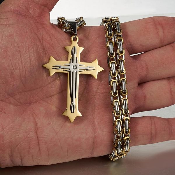 cross pendant necklaces for men stainless steel gold silver color 5mm wide byzantine chain necklace hip hop male jewelry gift 
cross pendant necklaces for men stainless steel gold silver color 5mm wide byzantine chain necklace hip hop male jewelry gift