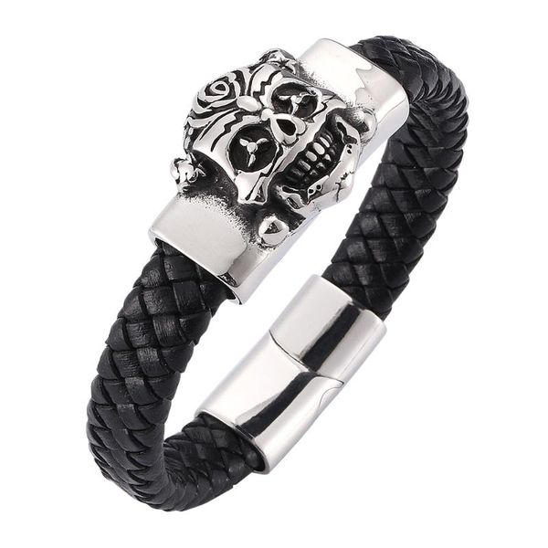 charm bracelets vintage personality men's black woven leather bracelet stainless steel magnetic buckle fashion 7-sp0287, Golden;silver
charm bracelets vintage personality men's black woven leather bracelet stainless steel magnetic buckle fashion 7-sp0287, Golden;silver