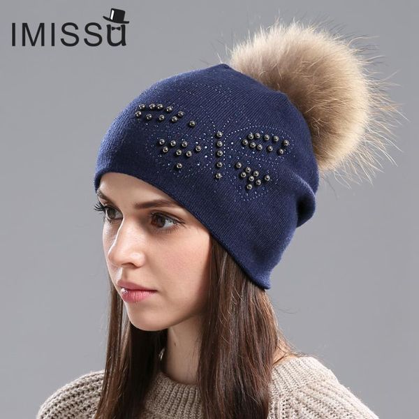 imissu women's winter beanies hats knitted wool thick warm female winter fur hat casual cap with real raccoon fur pom pom, Blue;gray
imissu women's winter beanies hats knitted wool thick warm female winter fur hat casual cap with real raccoon fur pom pom, Blue;gray
