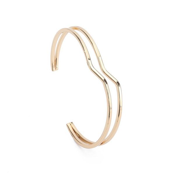 european and american popular simple wave double glossy metal opening bracelet summer hundred adjustable bracelet, Black 
european and american popular simple wave double glossy metal opening bracelet summer hundred adjustable bracelet, Black