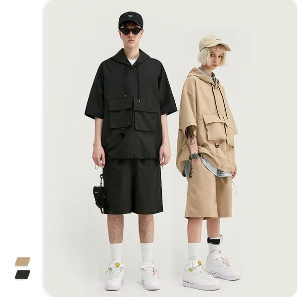 vimass 2020 spring summer new three dimensional pocket tooling hooded windbreaker sleeved t shirt loose short casual suits, Gray
vimass 2020 spring summer new three dimensional pocket tooling hooded windbreaker sleeved t shirt loose short casual suits, Gray