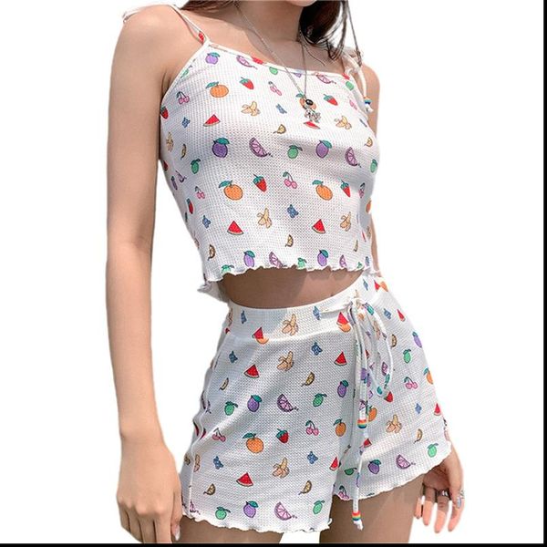 2020 fashion trend women pajama set sleeveless fruit print tank crop shorts 2 piece outfit lounge wear soft sleeping set, Gray
2020 fashion trend women pajama set sleeveless fruit print tank crop shorts 2 piece outfit lounge wear soft sleeping set, Gray