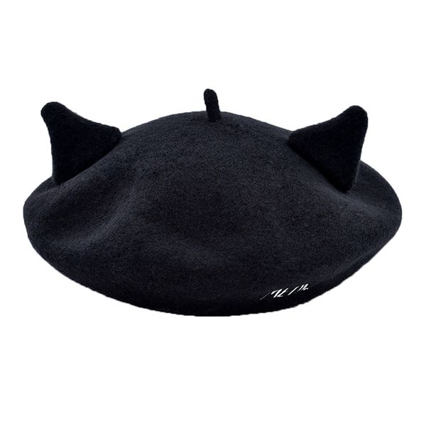 berets doubchow women's cat ears embroidered artist wool french style cap hats 2021 juniors maiden baret beanie flat hat, Blue;gray
berets doubchow women's cat ears embroidered artist wool french style cap hats 2021 juniors maiden baret beanie flat hat, Blue;gray
