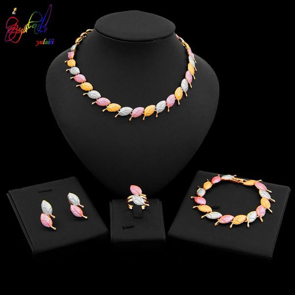 yulaili trendy tricolor leaves shape choker necklace stud earrings bracelet ring african nigeria wedding bridal jewelry sets, Silver
yulaili trendy tricolor leaves shape choker necklace stud earrings bracelet ring african nigeria wedding bridal jewelry sets, Silver