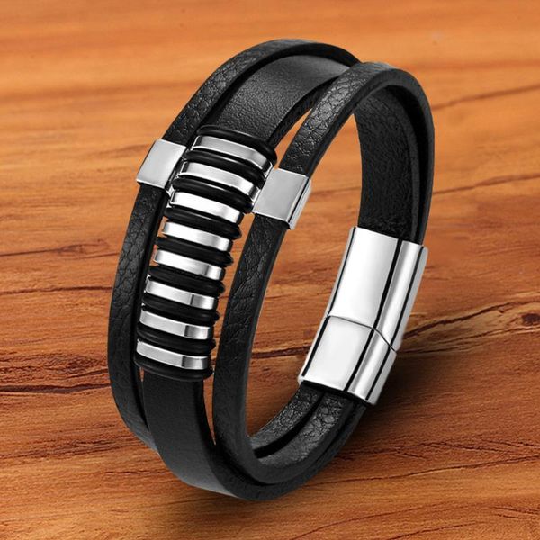 charm bracelets genuine leather men bracelet stainless steel clasp black punk braided bangles jewelry multi-layer wristband fashion, Golden;silver
charm bracelets genuine leather men bracelet stainless steel clasp black punk braided bangles jewelry multi-layer wristband fashion, Golden;silver
