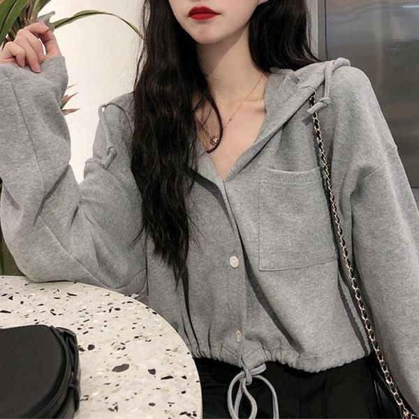 women's hoodies & sweatshirts autumn women gray casual single breasted long sleeve short outerwear streetwear elegant pocket drawstring, Black
women's hoodies & sweatshirts autumn women gray casual single breasted long sleeve short outerwear streetwear elegant pocket drawstring, Black