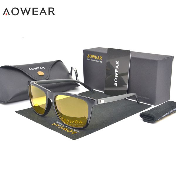 

aowear hd night vision glasses polarized men classic aluminium magnesium yellow lens sunglasses for driving safe gafas de sol, White;black