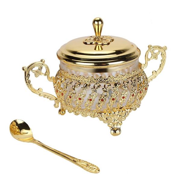 unique jars european style gold finish metal glass salt/sugar/tea/coffee jar tableware dinnerware home table decor t200331
unique jars european style gold finish metal glass salt/sugar/tea/coffee jar tableware dinnerware home table decor t200331