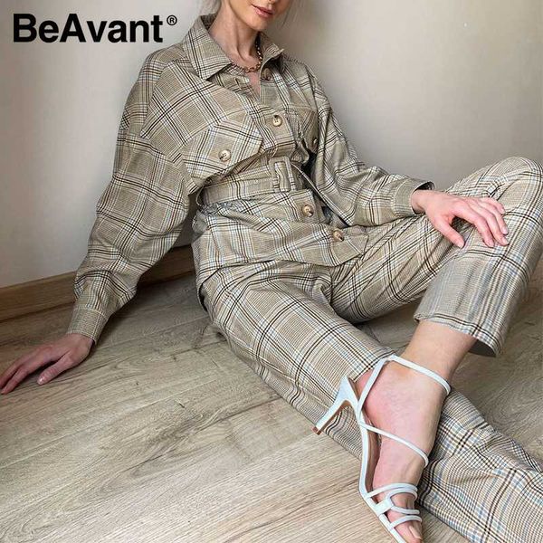 women's two piece pants beavant elegant grey plaid autumn winter women suit high street fashion belt female set office lady long sleeve, White
women's two piece pants beavant elegant grey plaid autumn winter women suit high street fashion belt female set office lady long sleeve, White