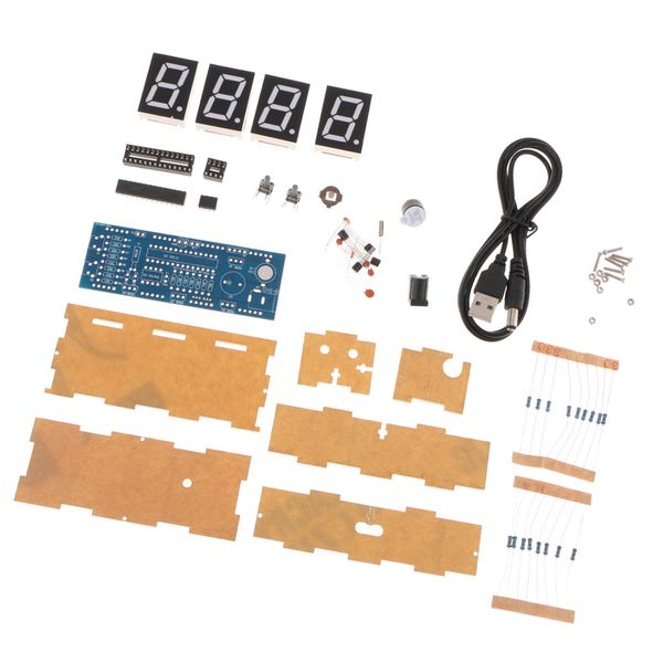 compact 4-digit diy digital led clock kit light control temperature date time display with transparent case
compact 4-digit diy digital led clock kit light control temperature date time display with transparent case