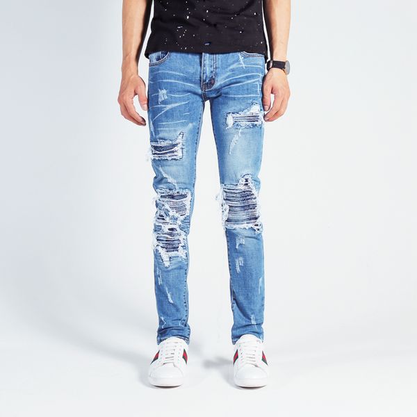 men's jeans men blue color destroyed ripped punk pants elastic patchwork designer hip hop skinny
men's jeans men blue color destroyed ripped punk pants elastic patchwork designer hip hop skinny