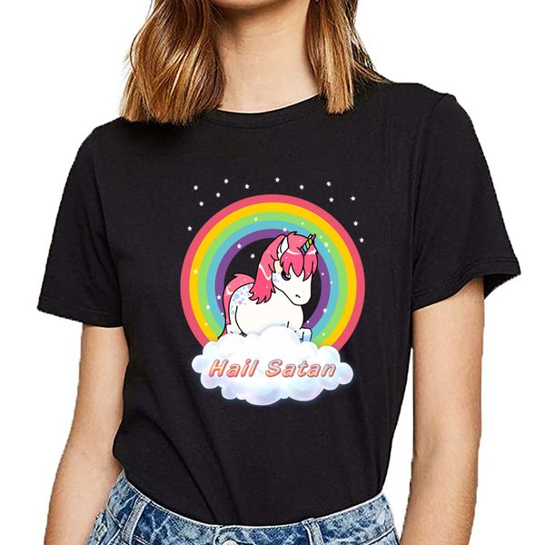 t shirt women hail satan unicorn humor white print female tshirt
t shirt women hail satan unicorn humor white print female tshirt