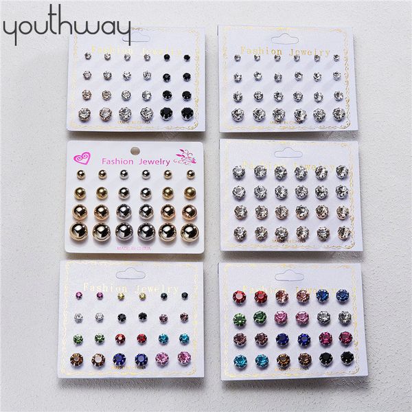 12 pairs set bling zircon stud earrings mix color round ball bow earring elephant heart flower pearl bead stud earrings gifts, Golden;silver
12 pairs set bling zircon stud earrings mix color round ball bow earring elephant heart flower pearl bead stud earrings gifts, Golden;silver