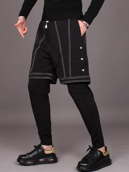 men's pants m-3xltide brand custom dark fake two-piece harem with small feet, autumn male hairdresser personality trend casual pants., Black
men's pants m-3xltide brand custom dark fake two-piece harem with small feet, autumn male hairdresser personality trend casual pants., Black