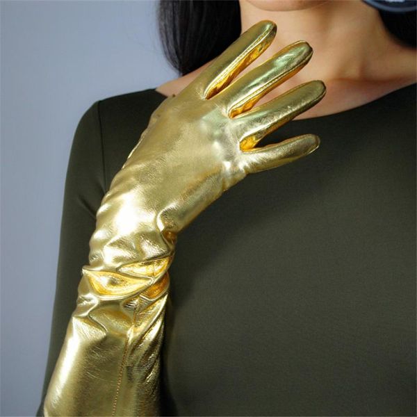 five fingers gloves patent leather medium length 40cm super bright mirror gold elastic pu simulation js40, Blue;gray
five fingers gloves patent leather medium length 40cm super bright mirror gold elastic pu simulation js40, Blue;gray