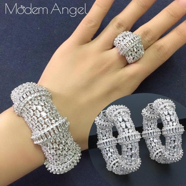modemangel luxury big bamboo bangle ring set for women micro cubic zircon pave party wedding saudi arabic dubai jewelry sets, Silver
modemangel luxury big bamboo bangle ring set for women micro cubic zircon pave party wedding saudi arabic dubai jewelry sets, Silver