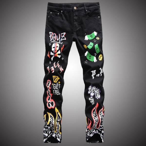 men's fashion letters graffiti black printed jeans slim straight colored painted pants 2020 autumn hip hop streetwear, Blue
men's fashion letters graffiti black printed jeans slim straight colored painted pants 2020 autumn hip hop streetwear, Blue