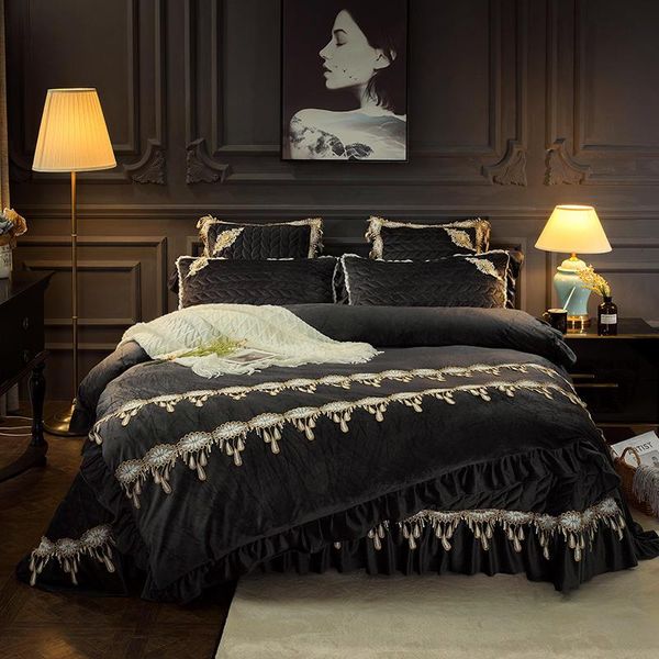 bedding sets deep gray blue fleece bedspread bed cover king size 4/6pcs set luxury spread parrure de lit couvre
bedding sets deep gray blue fleece bedspread bed cover king size 4/6pcs set luxury spread parrure de lit couvre