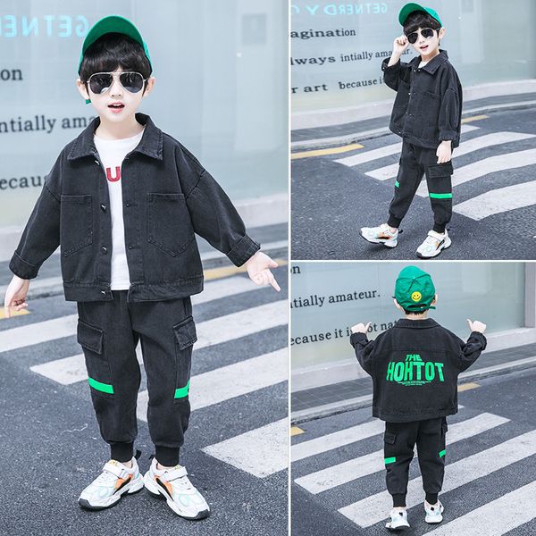 spring autumn boy denim suit outdoor trekking climbing sport medium large korean style children's two-piece casual fashion sets, Blue;black
spring autumn boy denim suit outdoor trekking climbing sport medium large korean style children's two-piece casual fashion sets, Blue;black