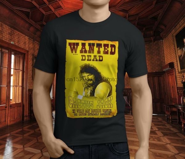 new cactus jack mick foley yellow poster wanted dead mens black t-shirt s-3xl