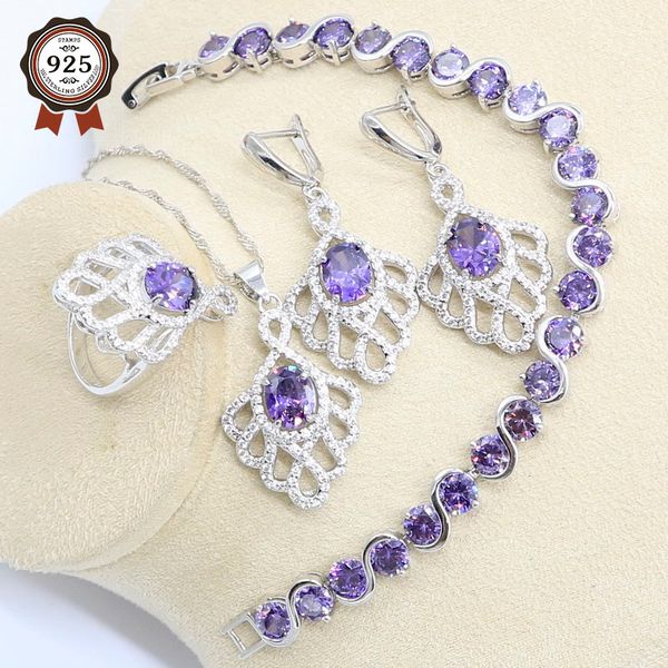 geometric silver color jewelry set for women purple zircon bracelet earrings necklace pendant ring gift box
geometric silver color jewelry set for women purple zircon bracelet earrings necklace pendant ring gift box