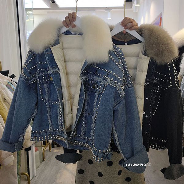 korean 2020 new winter denim jacket fashion fur collar detachable liner heavy industry rivet short down jacket women yrf190, Black
korean 2020 new winter denim jacket fashion fur collar detachable liner heavy industry rivet short down jacket women yrf190, Black