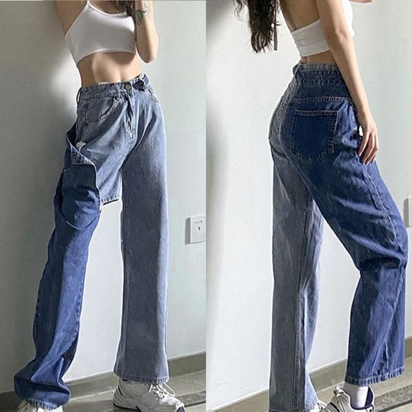 women high waist loose jeans contrast color patchwork detachable denim pants x7ya, Blue
women high waist loose jeans contrast color patchwork detachable denim pants x7ya, Blue