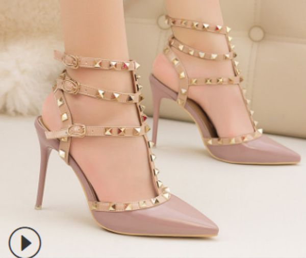 2020 fashion women sandals new lady 10cm stiletto heels patent leather metal studs hollow roman fashion sandals gift, Black
2020 fashion women sandals new lady 10cm stiletto heels patent leather metal studs hollow roman fashion sandals gift, Black