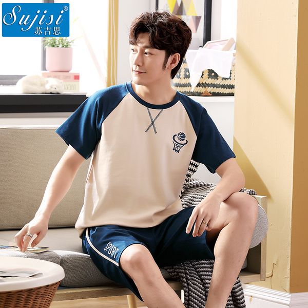 men's sleepwear pants suit summer cotton short-sleeved shorts solid color casual large size loose soft home service, Black;brown
men's sleepwear pants suit summer cotton short-sleeved shorts solid color casual large size loose soft home service, Black;brown