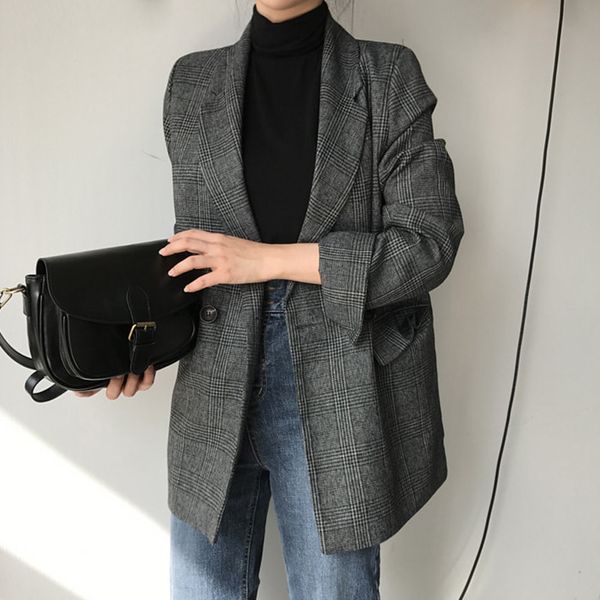 women's check long sleeve jacket casual vintage coat plaid blazer female spring and autumn outerwear, Black;brown
women's check long sleeve jacket casual vintage coat plaid blazer female spring and autumn outerwear, Black;brown