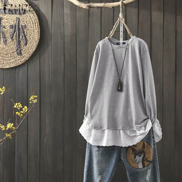 women's blouses & shirts vintage striped spring blouse 2021 zanzea casual long sleeve pullovers female lace patchwork blusas plus size, White
women's blouses & shirts vintage striped spring blouse 2021 zanzea casual long sleeve pullovers female lace patchwork blusas plus size, White