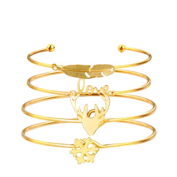 4 pcs/set christmas gold color elk snowflake open bangles set for women adjustable love charm bracelets pulseira feminina, Black
4 pcs/set christmas gold color elk snowflake open bangles set for women adjustable love charm bracelets pulseira feminina, Black